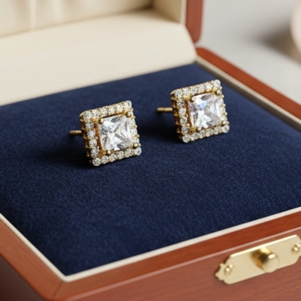 Gold Ice Cube Square Earrings